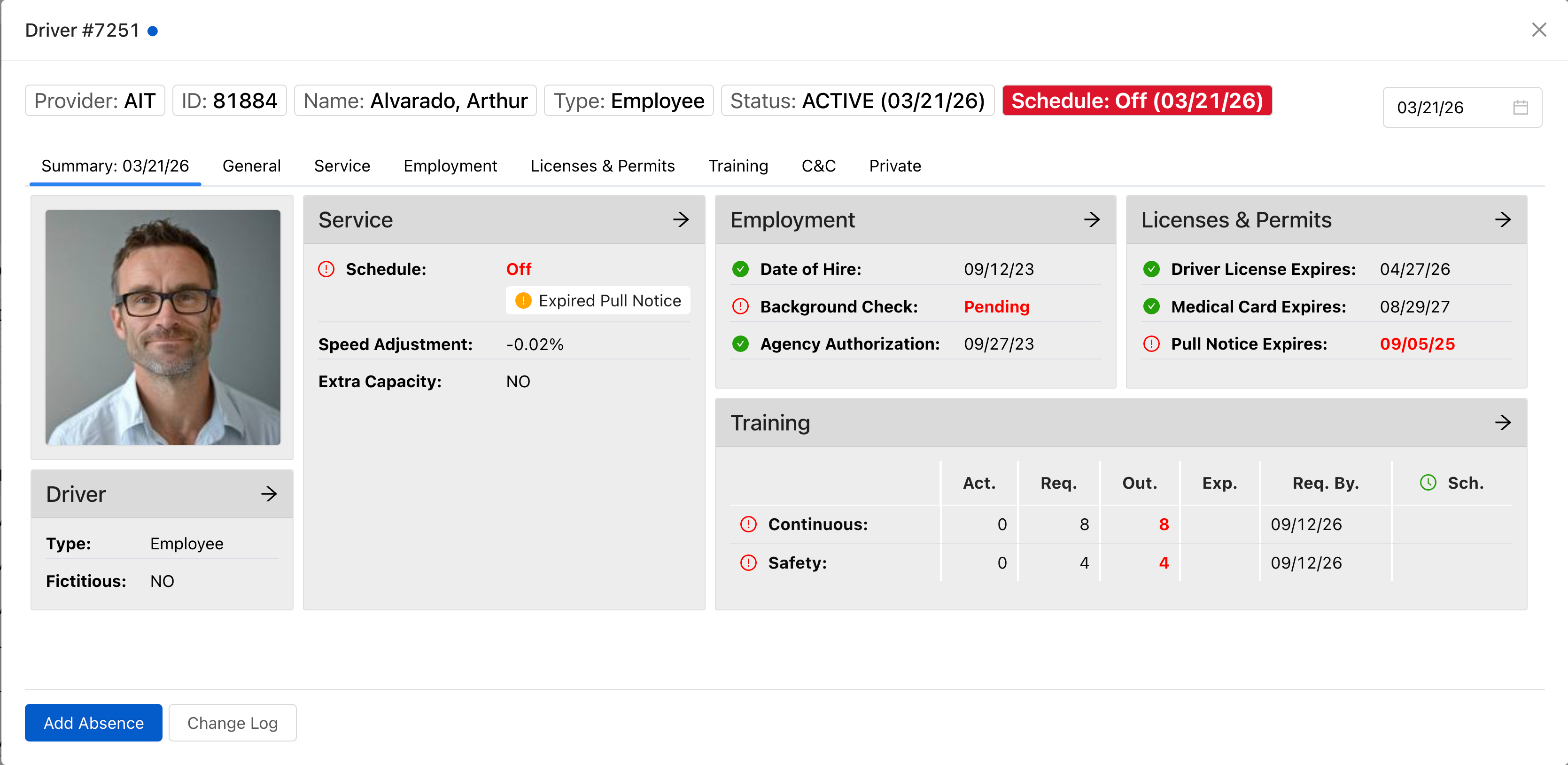 Driver management screenshot